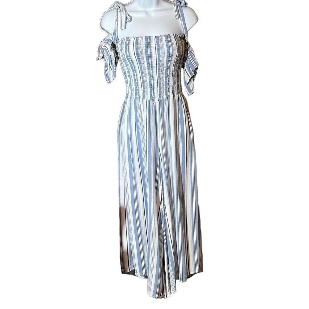 Ocean Drive Women's Off the Shoulder Stripes Smocked Jumpsuit Size M